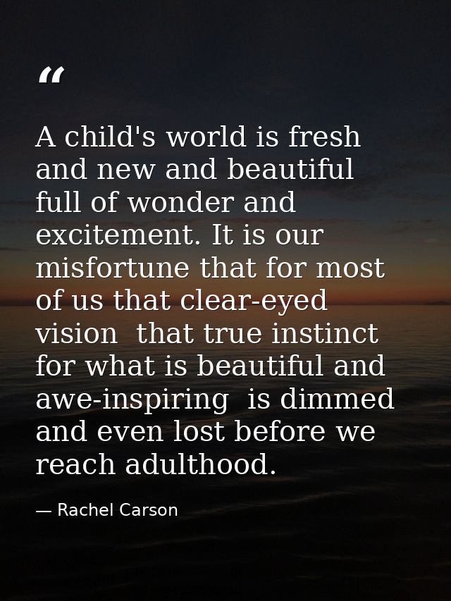 A child's world is fresh and new and beautiful  full of wonder and excitement. It is our misfortune that for most of us  — Rachel Carson
