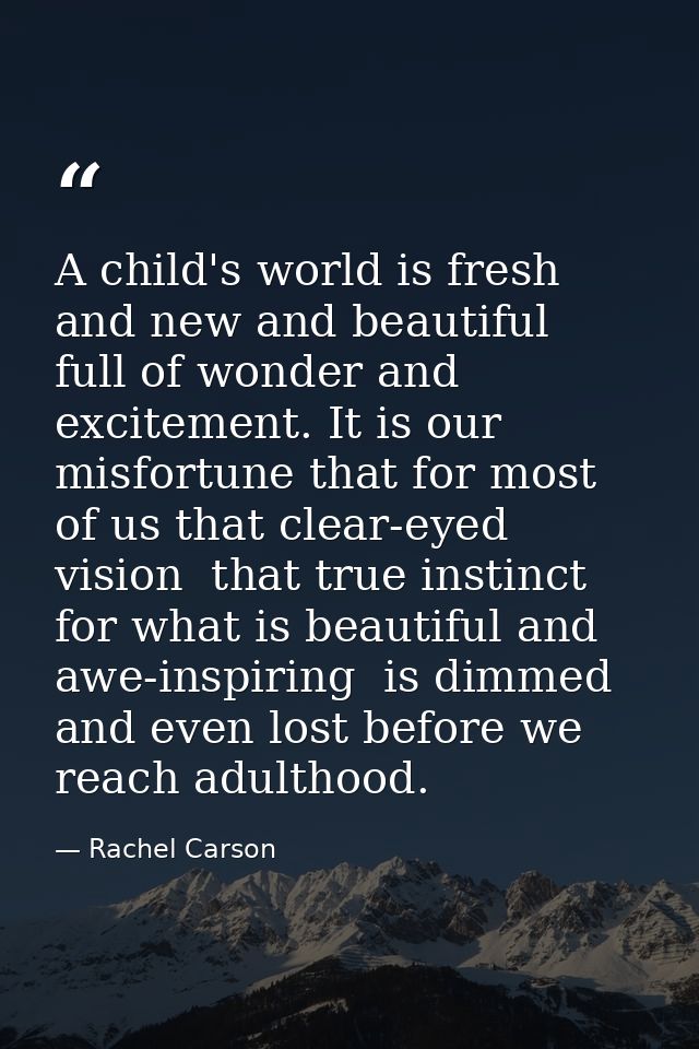 A child's world is fresh and new and beautiful  full of wonder and excitement. It is our misfortune that for most of us  — Rachel Carson