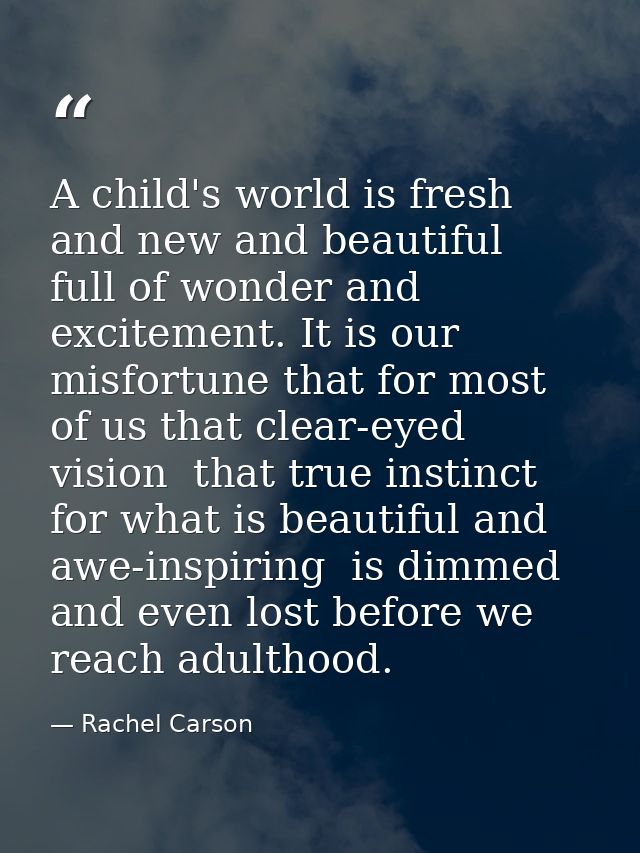 A child's world is fresh and new and beautiful  full of wonder and excitement. It is our misfortune that for most of us  — Rachel Carson