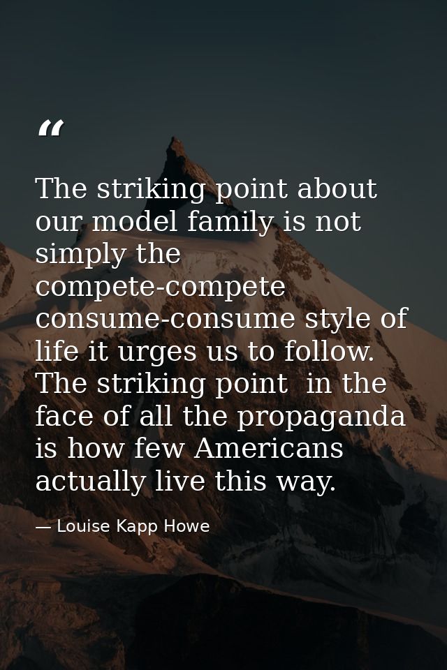 The striking point about our model family is not simply the compete-compete  consume-consume style of life it urges us t — Louise Kapp Howe