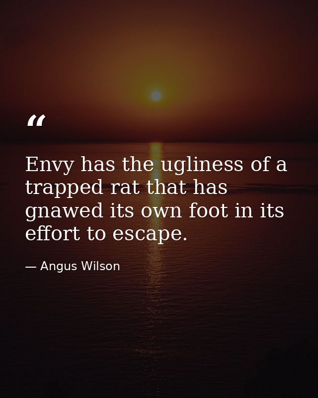 Envy has the ugliness of a trapped rat that has gnawed its own foot in its effort to escape. — Angus Wilson