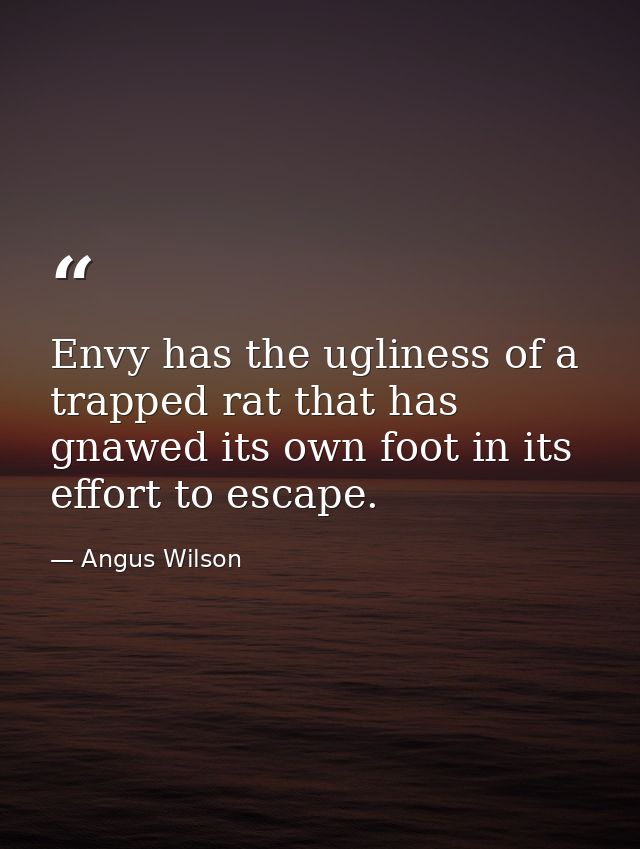 Envy has the ugliness of a trapped rat that has gnawed its own foot in its effort to escape. — Angus Wilson