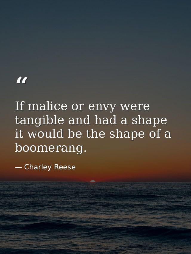 If malice or envy were tangible and had a shape  it would be the shape of a boomerang. — Charley Reese
