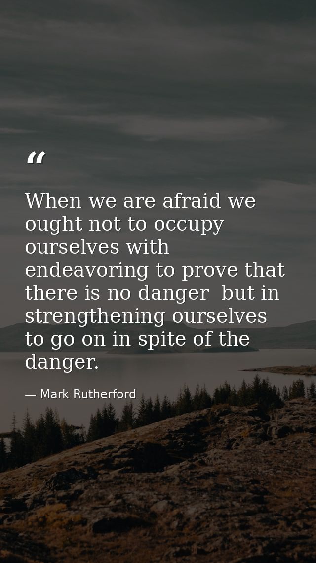 When we are afraid we ought not to occupy ourselves with endeavoring to prove that there is no danger  but in strengthen — Mark Rutherford