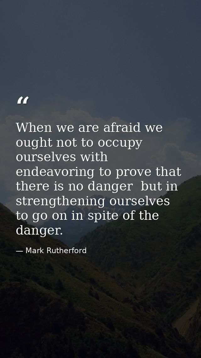 When we are afraid we ought not to occupy ourselves with endeavoring to prove that there is no danger  but in strengthen — Mark Rutherford