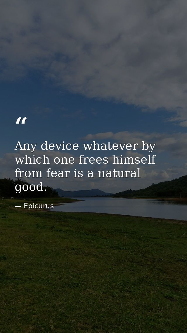 Any device whatever by which one frees himself from fear is a natural good. — Epicurus