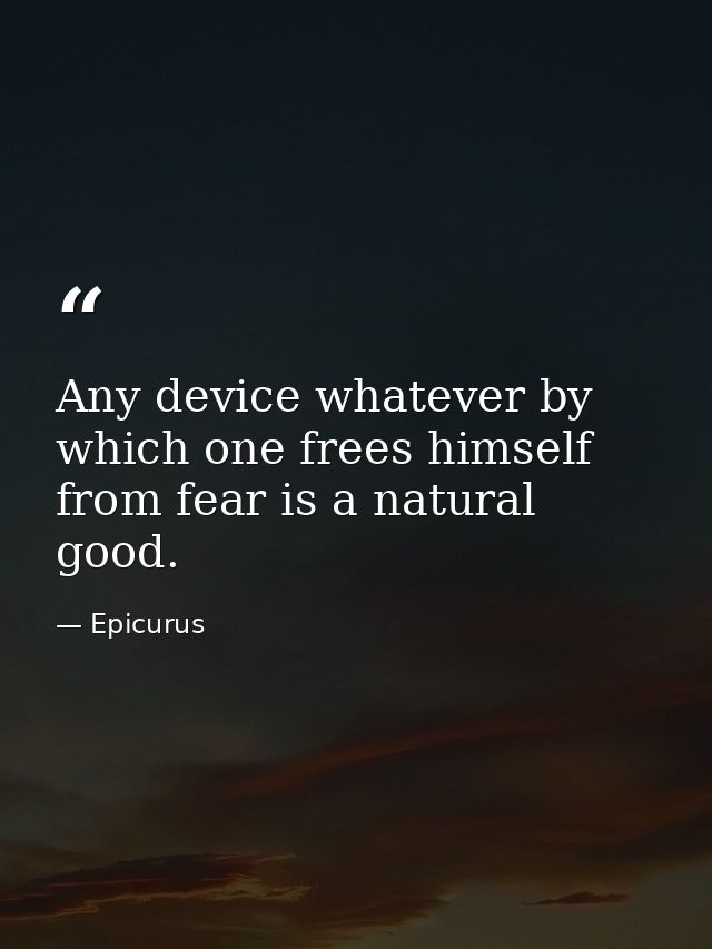 Any device whatever by which one frees himself from fear is a natural good. — Epicurus