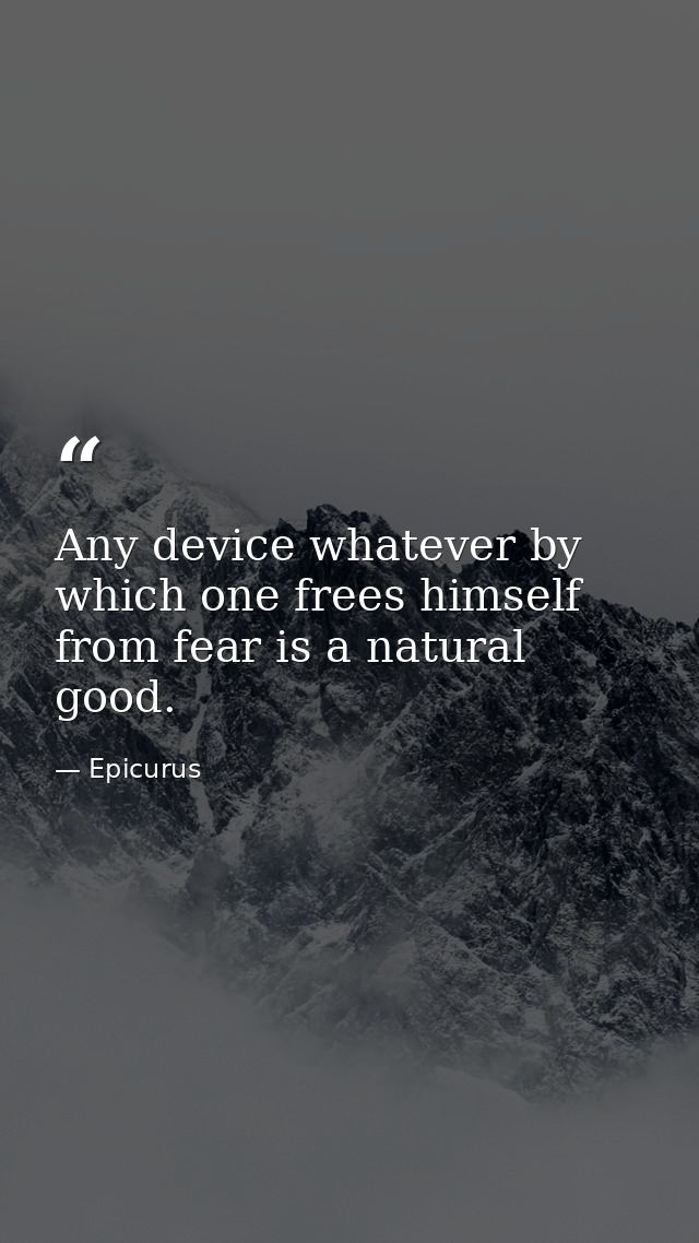 Any device whatever by which one frees himself from fear is a natural good. — Epicurus