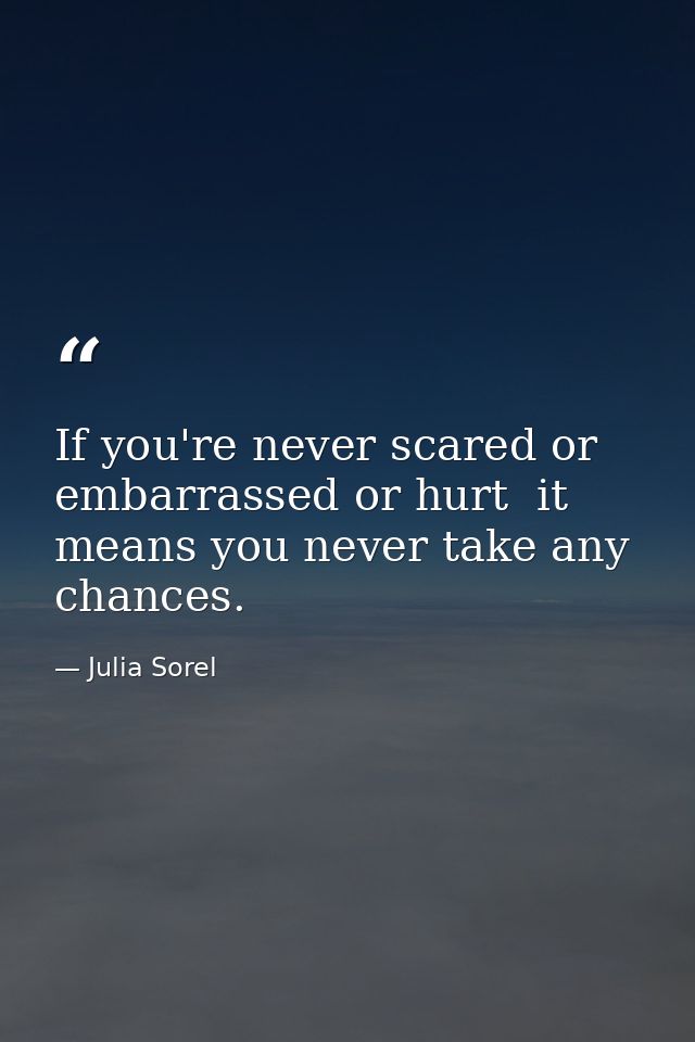 If you're never scared or embarrassed or hurt  it means you never take any chances. — Julia Sorel