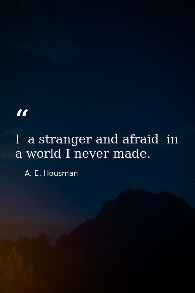 I  a stranger and afraid  in a world I never made. — A. E. Housman