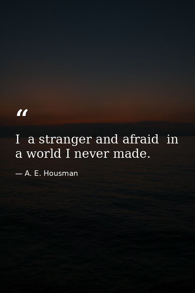 I  a stranger and afraid  in a world I never made. — A. E. Housman