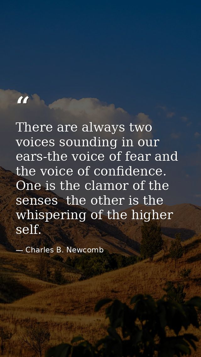 There are always two voices sounding in our ears-the voice of fear and the voice of confidence. One is the clamor of the — Charles B. Newcomb