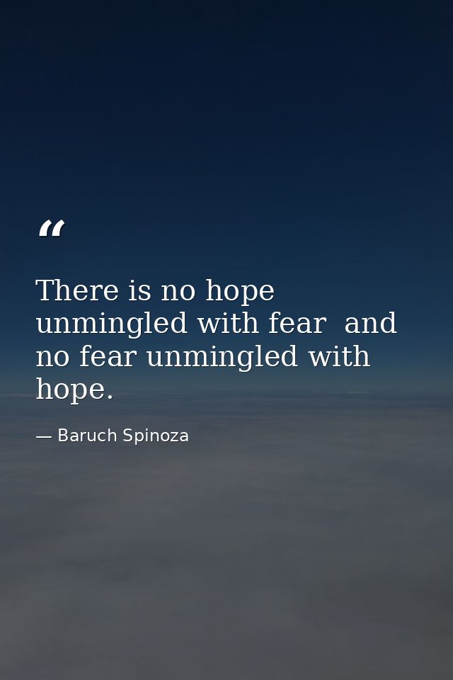There is no hope unmingled with fear  and no fear unmingled with hope. — Baruch Spinoza