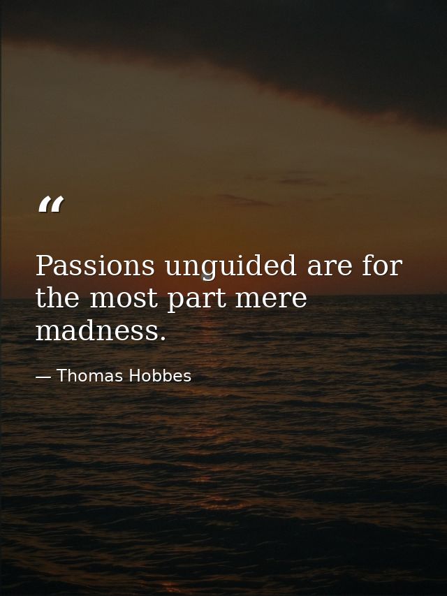 Passions unguided are for the most part mere madness. — Thomas Hobbes