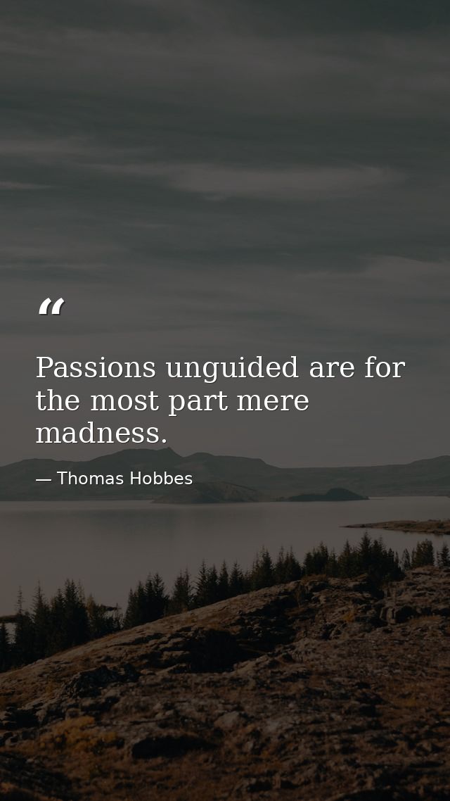 Passions unguided are for the most part mere madness. — Thomas Hobbes