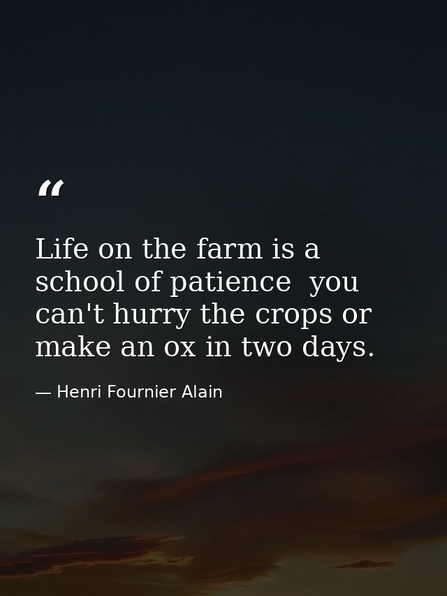 Life on the farm is a school of patience  you can't hurry the crops or make an ox in two days. — Henri Fournier Alain