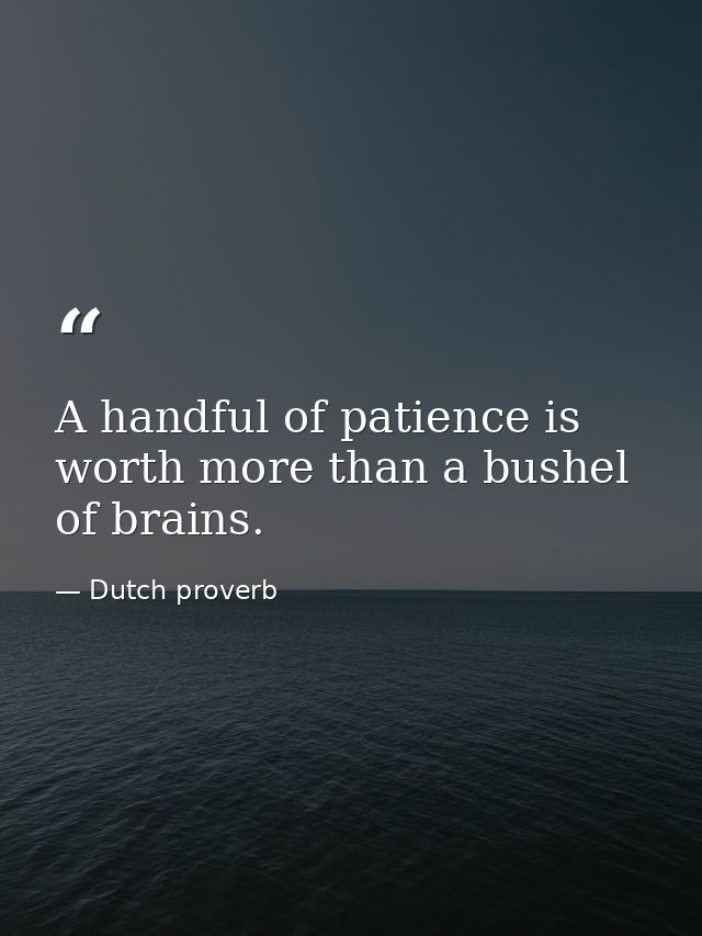 A handful of patience is worth more than a bushel of brains. — Dutch proverb