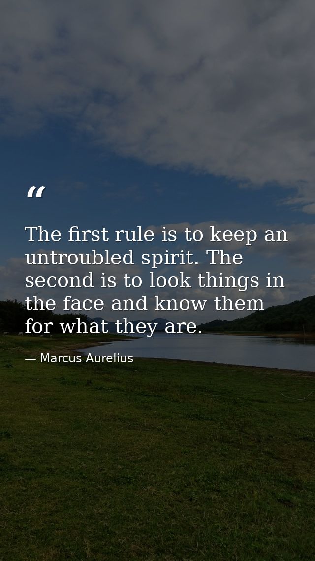 The first rule is to keep an untroubled spirit. The second is to look things in the face and know them for what they are — Marcus Aurelius