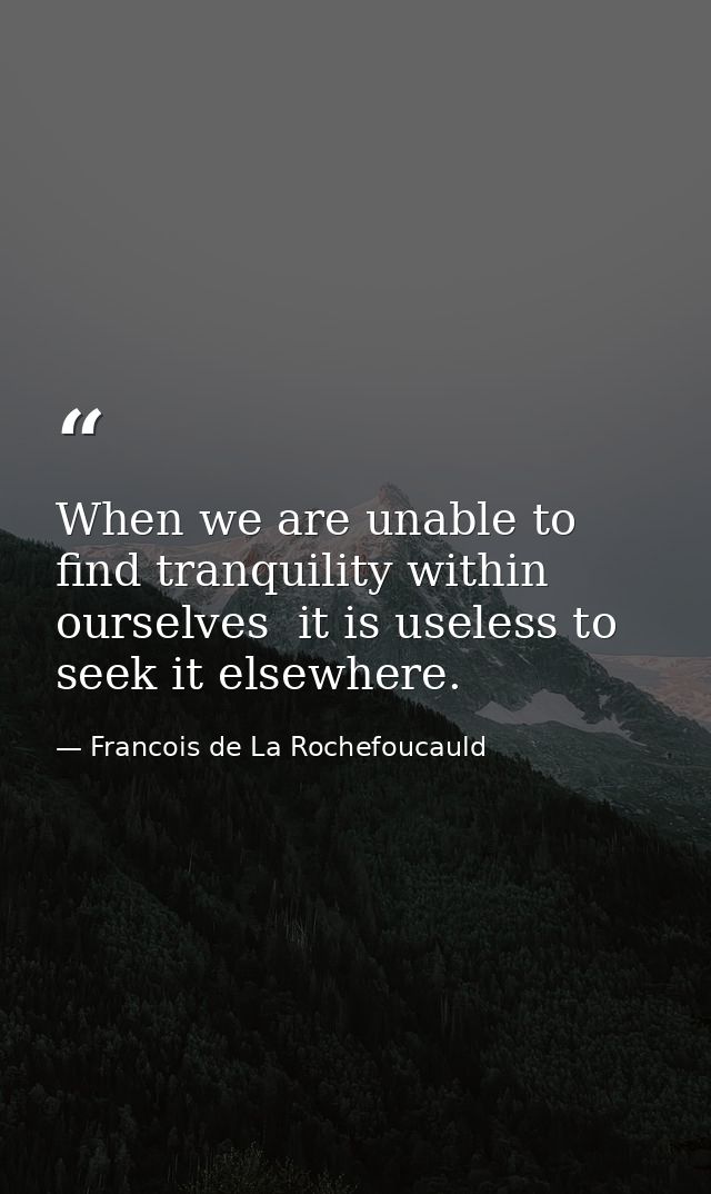 When we are unable to find tranquility within ourselves  it is useless to seek it elsewhere. — Francois de La Rochefoucauld