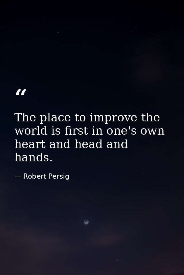 The place to improve the world is first in one's own heart and head and hands. — Robert Persig