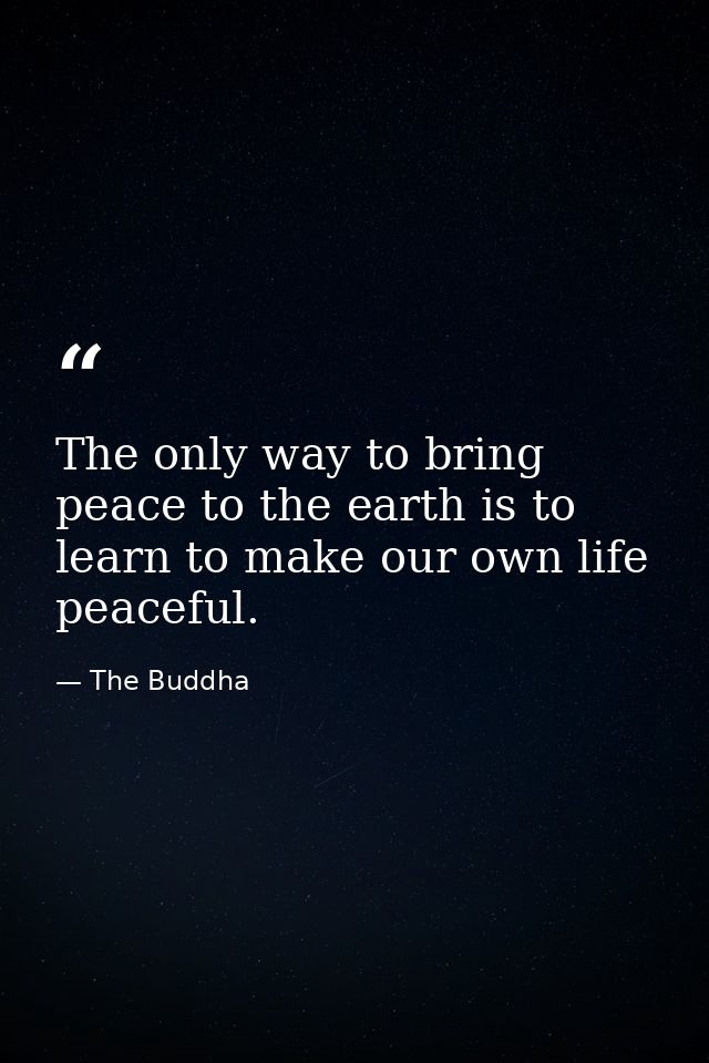 The only way to bring peace to the earth is to learn to make our own life peaceful. — The Buddha