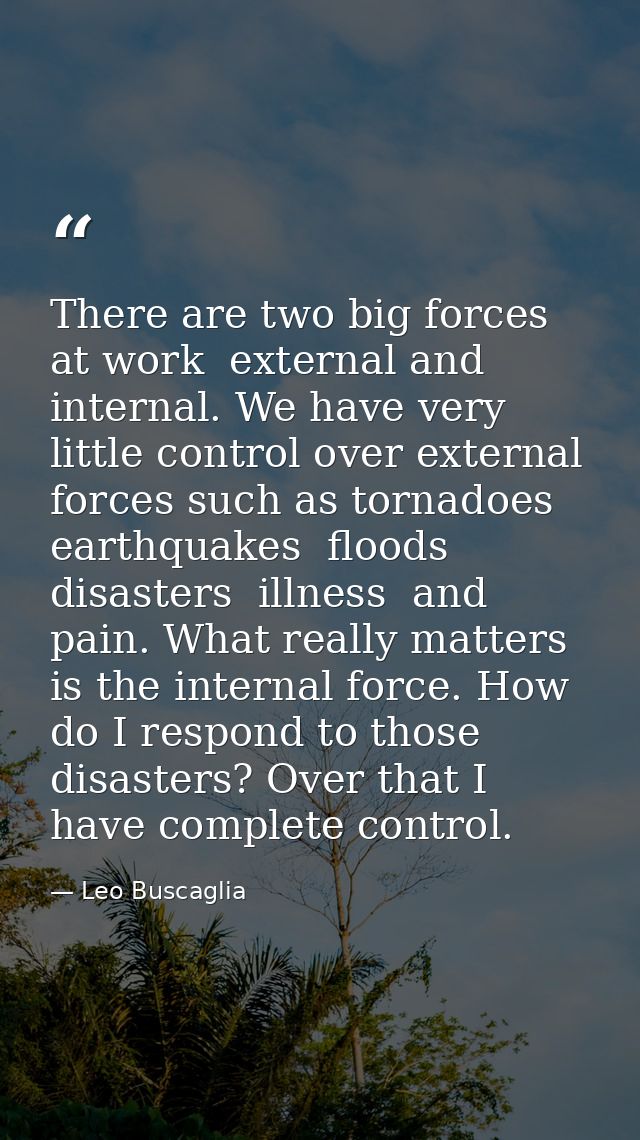 There are two big forces at work  external and internal. We have very little control over external forces such as tornad — Leo Buscaglia