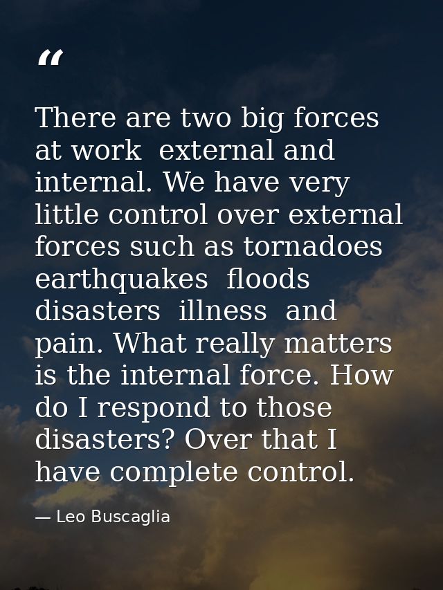 There are two big forces at work  external and internal. We have very little control over external forces such as tornad — Leo Buscaglia
