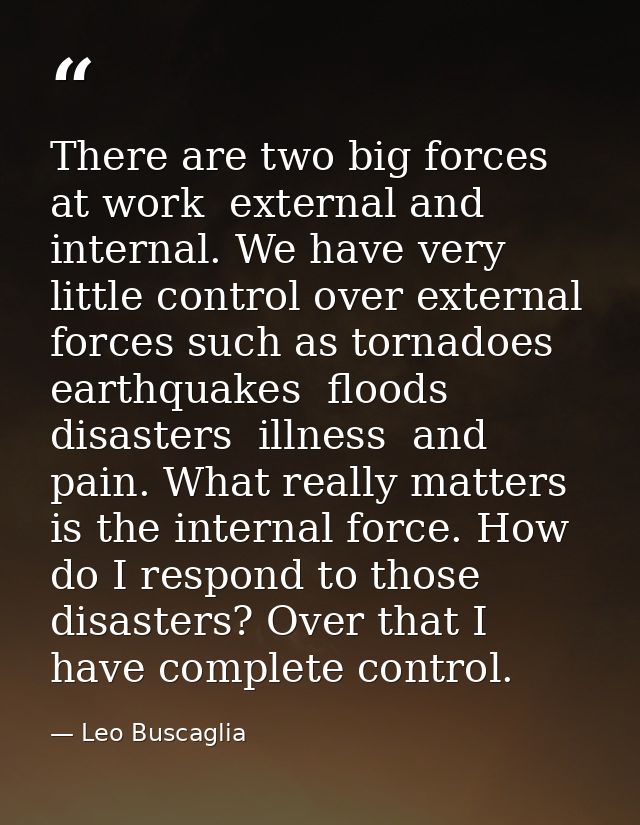 There are two big forces at work  external and internal. We have very little control over external forces such as tornad — Leo Buscaglia
