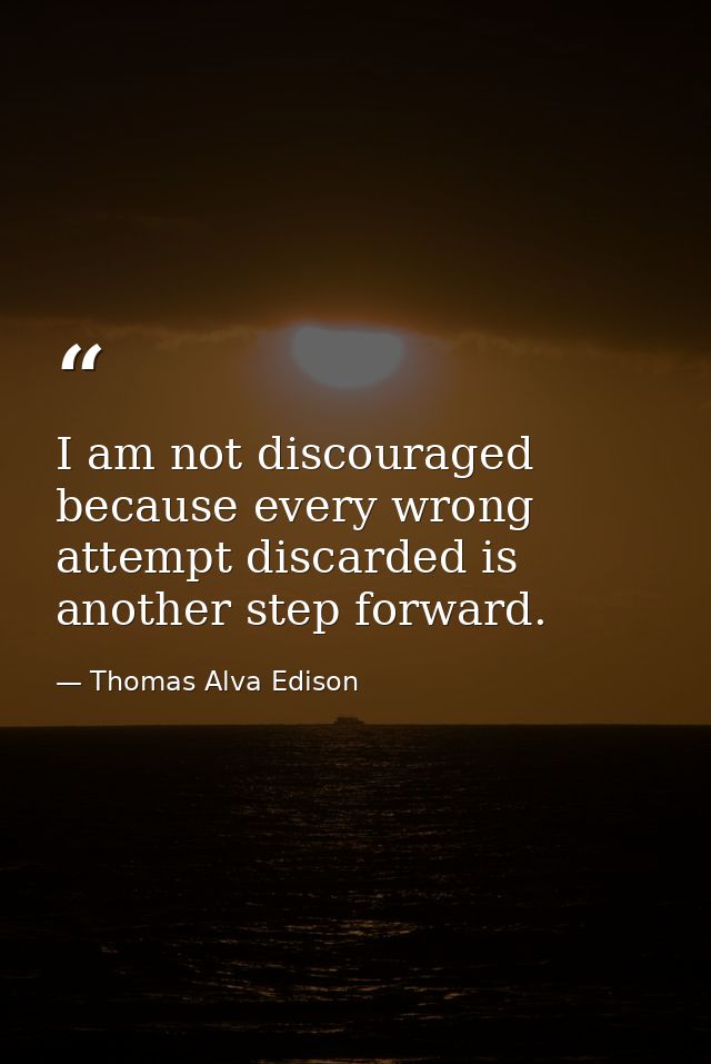 I am not discouraged  because every wrong attempt discarded is another step forward. — Thomas Alva Edison