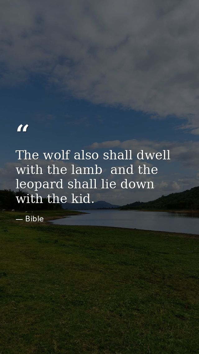 The wolf also shall dwell with the lamb  and the leopard shall lie down with the kid. — Bible