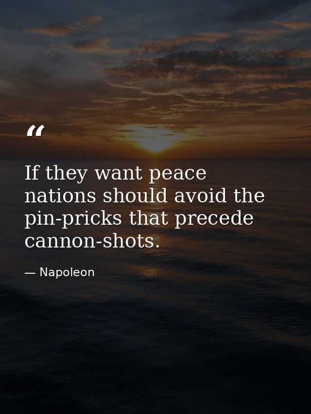 If they want peace  nations should avoid the pin-pricks that precede cannon-shots. — Napoleon