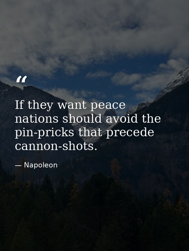 If they want peace  nations should avoid the pin-pricks that precede cannon-shots. — Napoleon