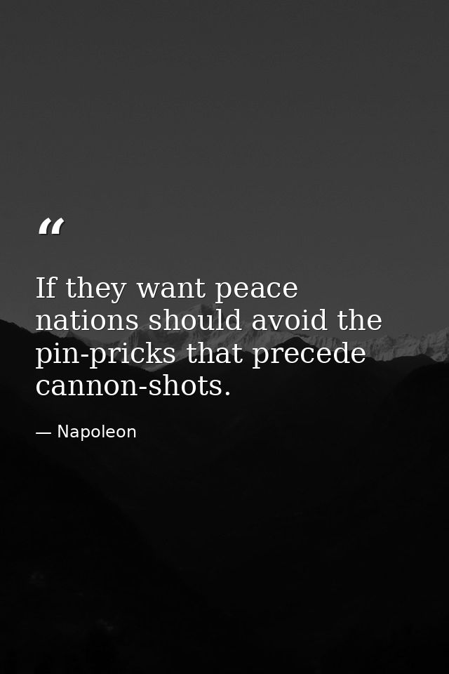 If they want peace  nations should avoid the pin-pricks that precede cannon-shots. — Napoleon