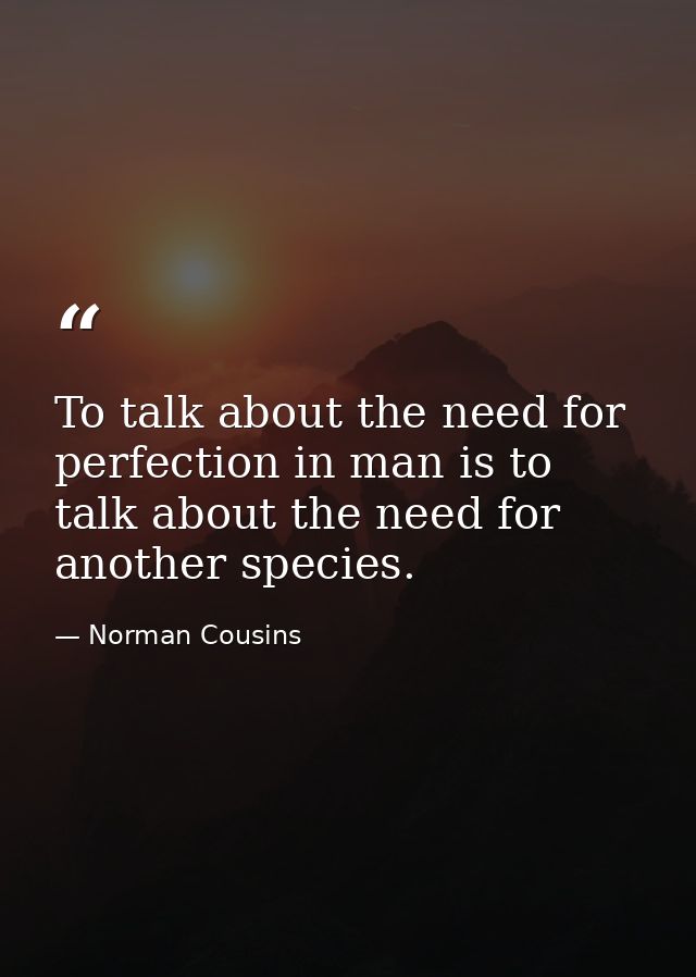 To talk about the need for perfection in man is to talk about the need for another species. — Norman Cousins