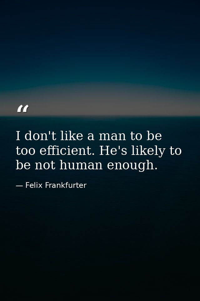 I don't like a man to be too efficient. He's likely to be not human enough. — Felix Frankfurter