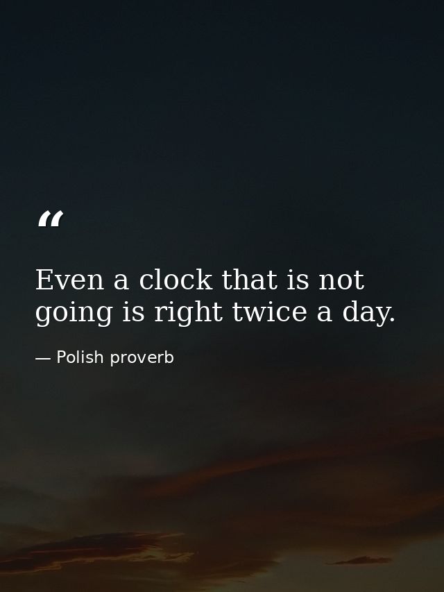 Even a clock that is not going is right twice a day. — Polish proverb