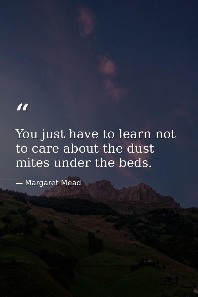 You just have to learn not to care about the dust mites under the beds. — Margaret Mead