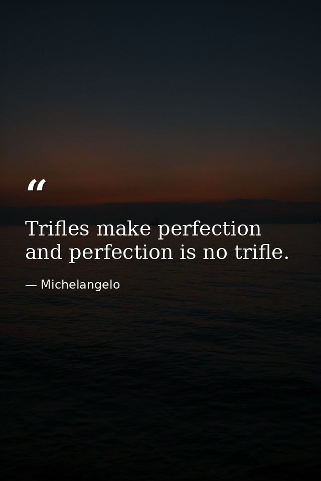 Trifles make perfection  and perfection is no trifle. — Michelangelo