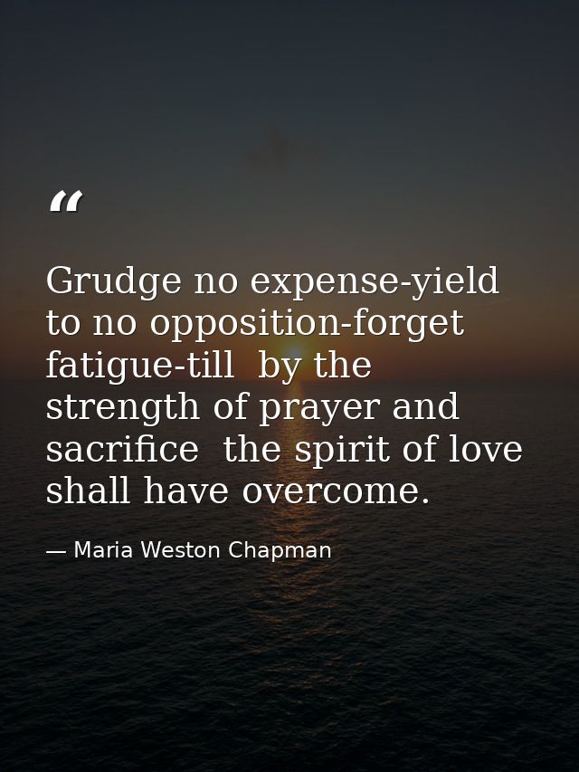 Grudge no expense-yield to no opposition-forget fatigue-till  by the strength of prayer and sacrifice  the spirit of lov — Maria Weston Chapman