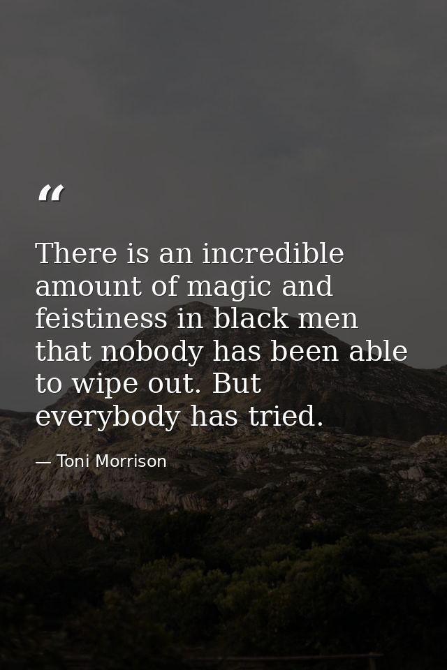There is an incredible amount of magic and feistiness in black men that nobody has been able to wipe out. But everybody  — Toni Morrison