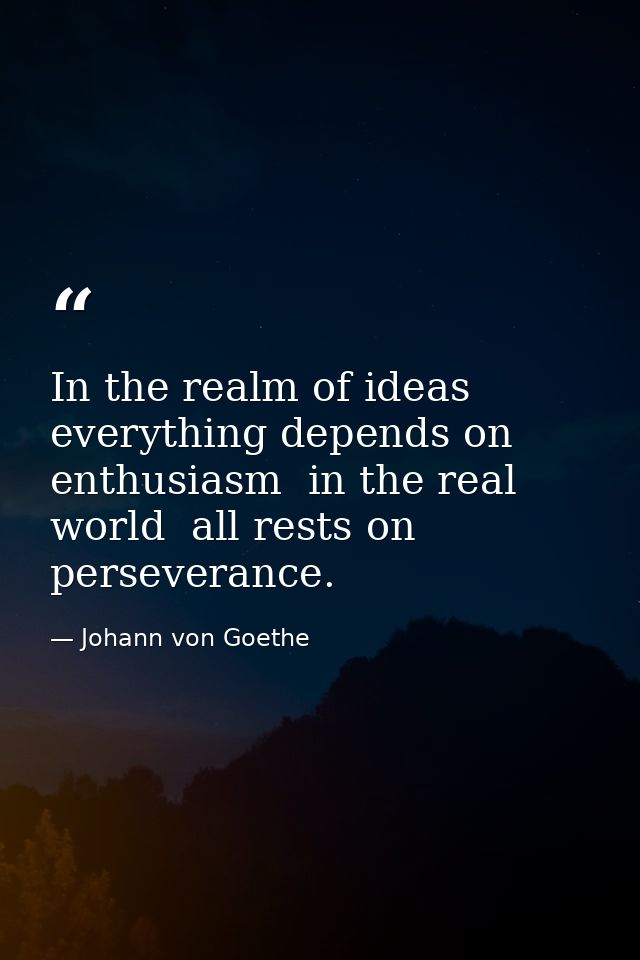 In the realm of ideas everything depends on enthusiasm  in the real world  all rests on perseverance. — Johann von Goethe