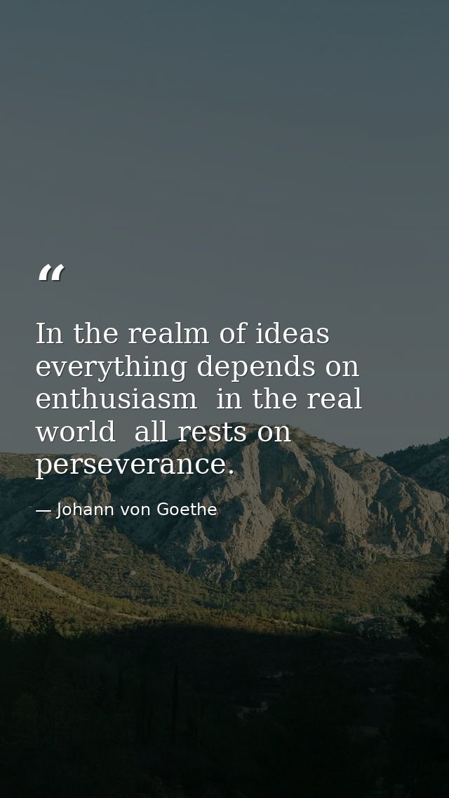 In the realm of ideas everything depends on enthusiasm  in the real world  all rests on perseverance. — Johann von Goethe