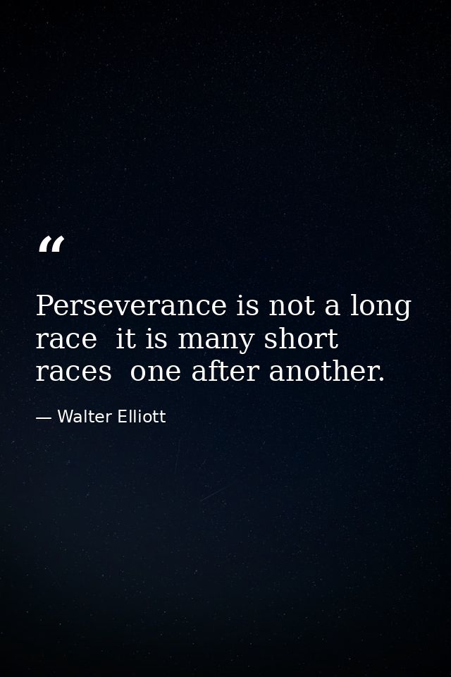 Perseverance is not a long race  it is many short races  one after another. — Walter Elliott