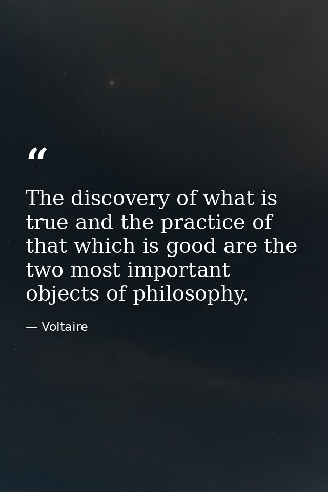 The discovery of what is true and the practice of that which is good are the two most important objects of philosophy. — Voltaire