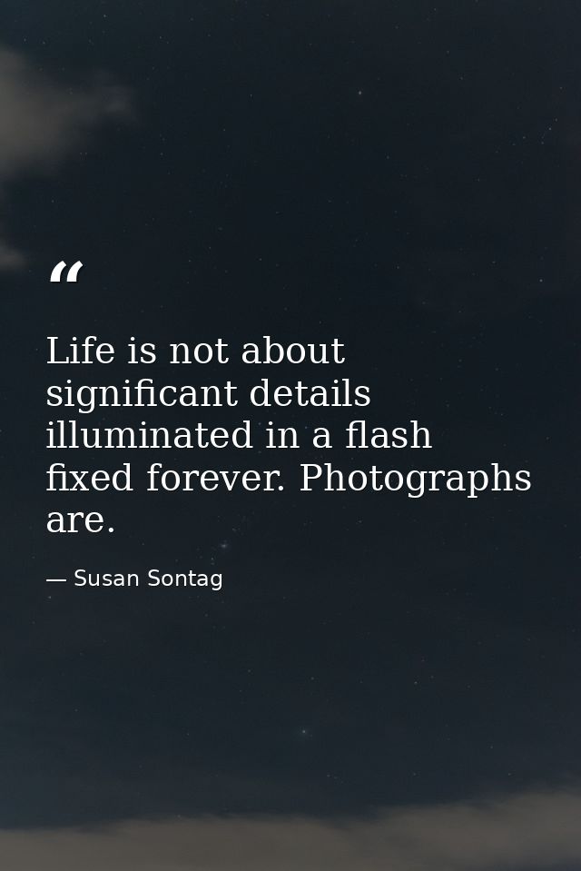 Life is not about significant details  illuminated in a flash  fixed forever. Photographs are. — Susan Sontag