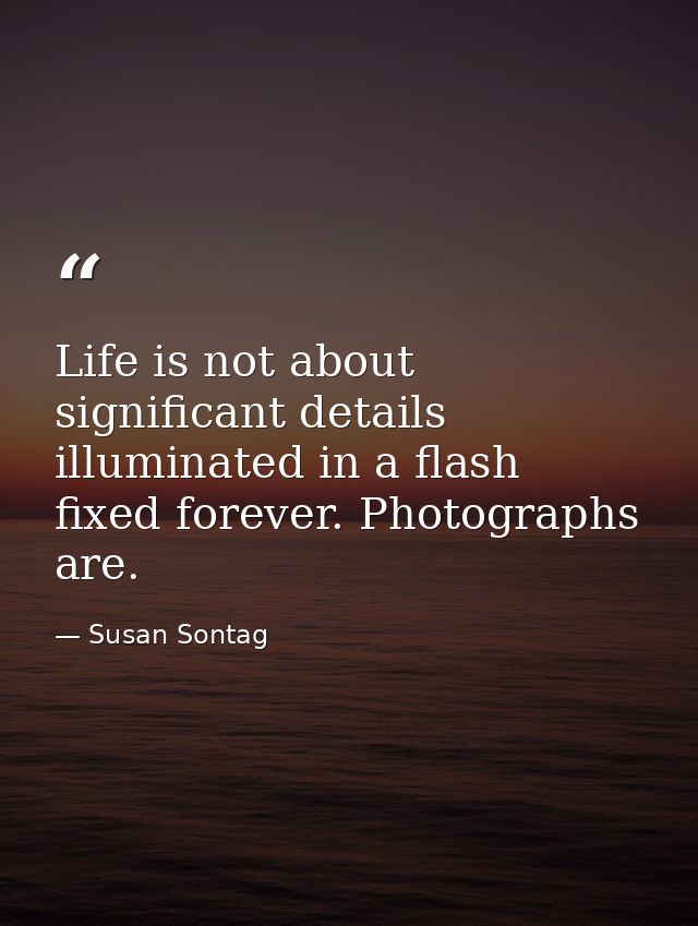 Life is not about significant details  illuminated in a flash  fixed forever. Photographs are. — Susan Sontag