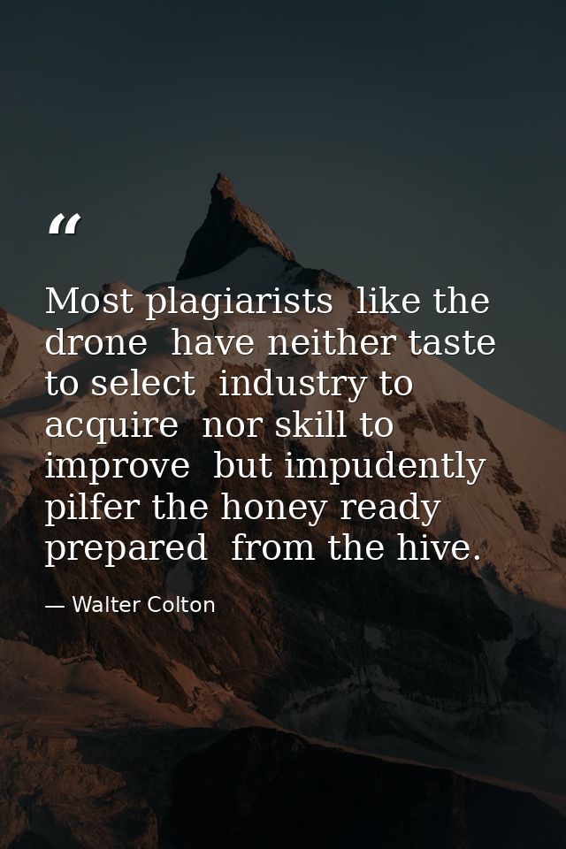 Most plagiarists  like the drone  have neither taste to select  industry to acquire  nor skill to improve  but impudentl — Walter Colton