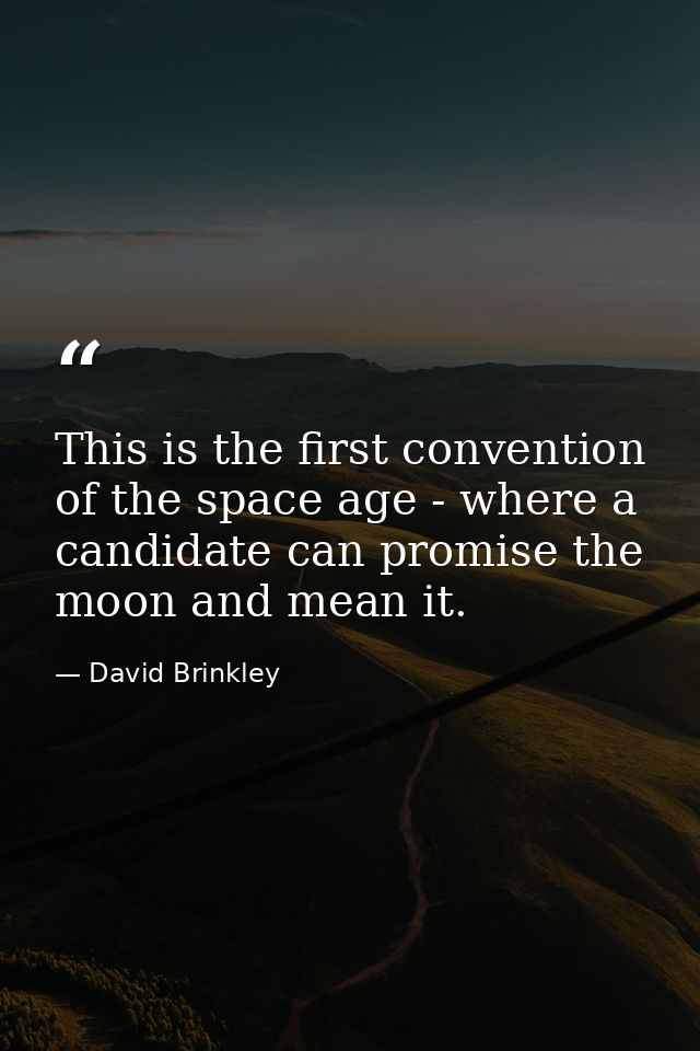 This is the first convention of the space age - where a candidate can promise the moon and mean it. — David Brinkley