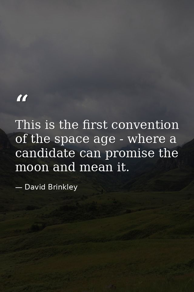 This is the first convention of the space age - where a candidate can promise the moon and mean it. — David Brinkley