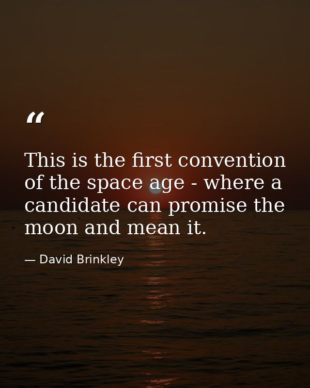 This is the first convention of the space age - where a candidate can promise the moon and mean it. — David Brinkley